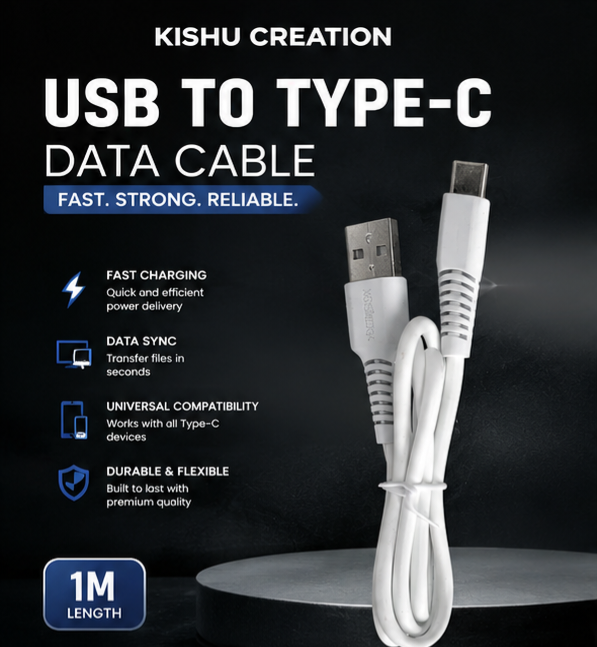 KISHU CREATION USB to Type-C Fast Charging & Data Cable